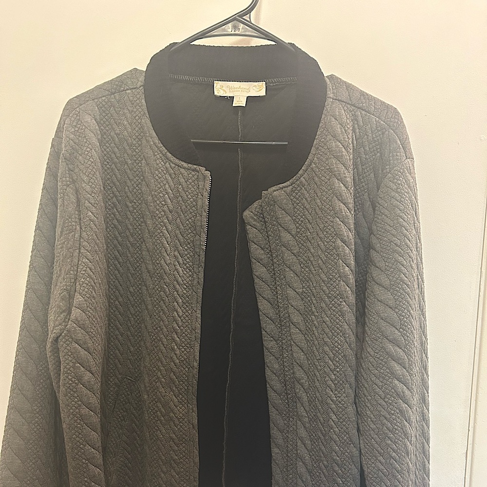 Suzanne Betro Weekend grey and black sweater jacket. Brand new, never worn.